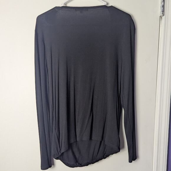 Joan Vass Blouse Womens Large Black Draped Top Bar Detail Minimalist Office Top - Picture 3 of 4